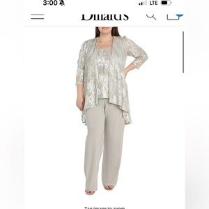 This is an R & M Richards Plus Size 3/4 Sleeve Round Neck 3-Piece Pant Set